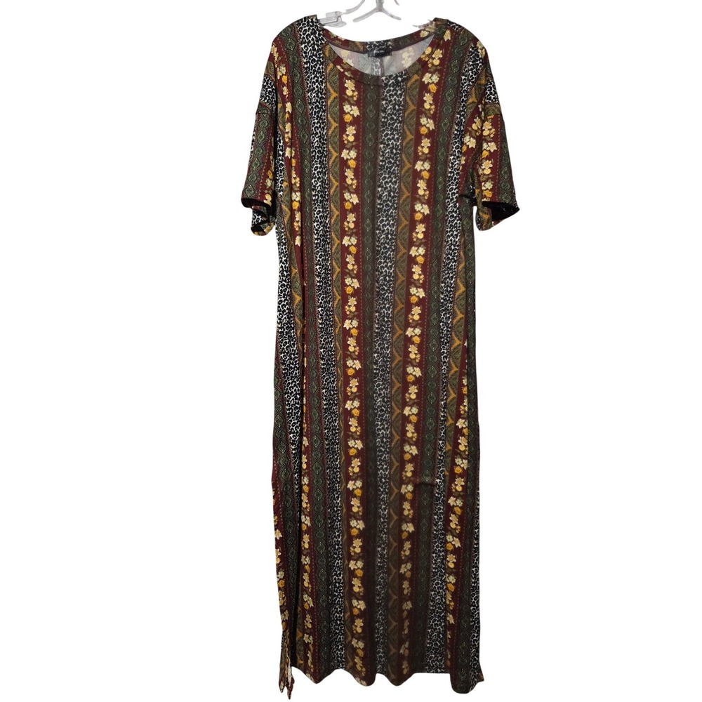 Story Teller Maxi Dress Boho Bohemian Striped Floral Leopard‎ Print 3X